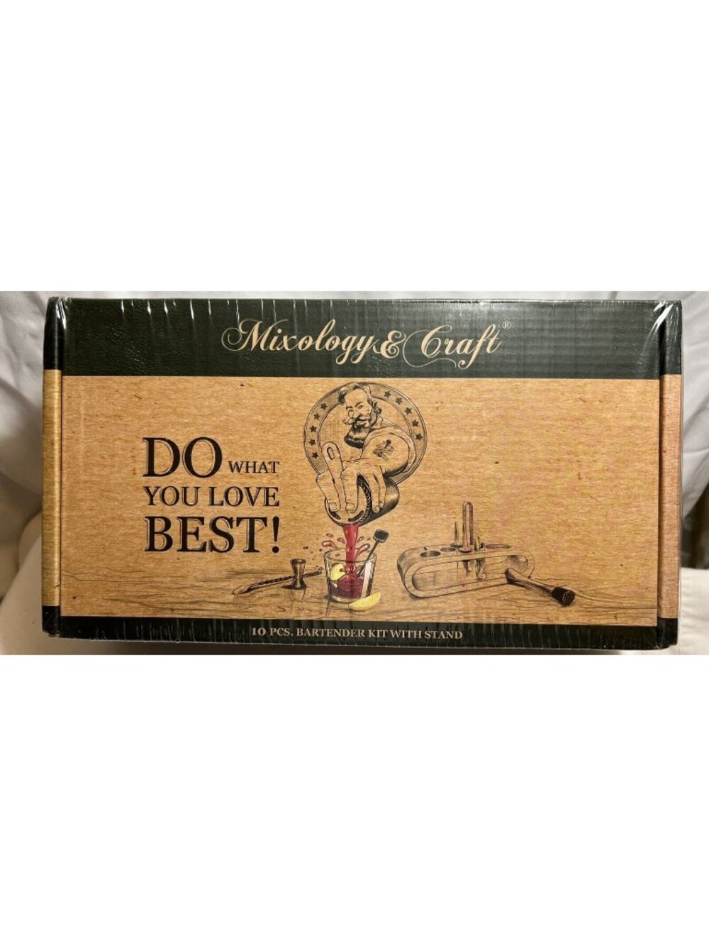 Sealed Mixology &Craft 10 Piece Bartender Set Stainless Steel w/ Mahogany Stand